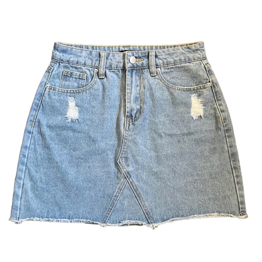 Nasty Gal Collection Light Wash Denim Skirt Raw Hem Distressing Size 4